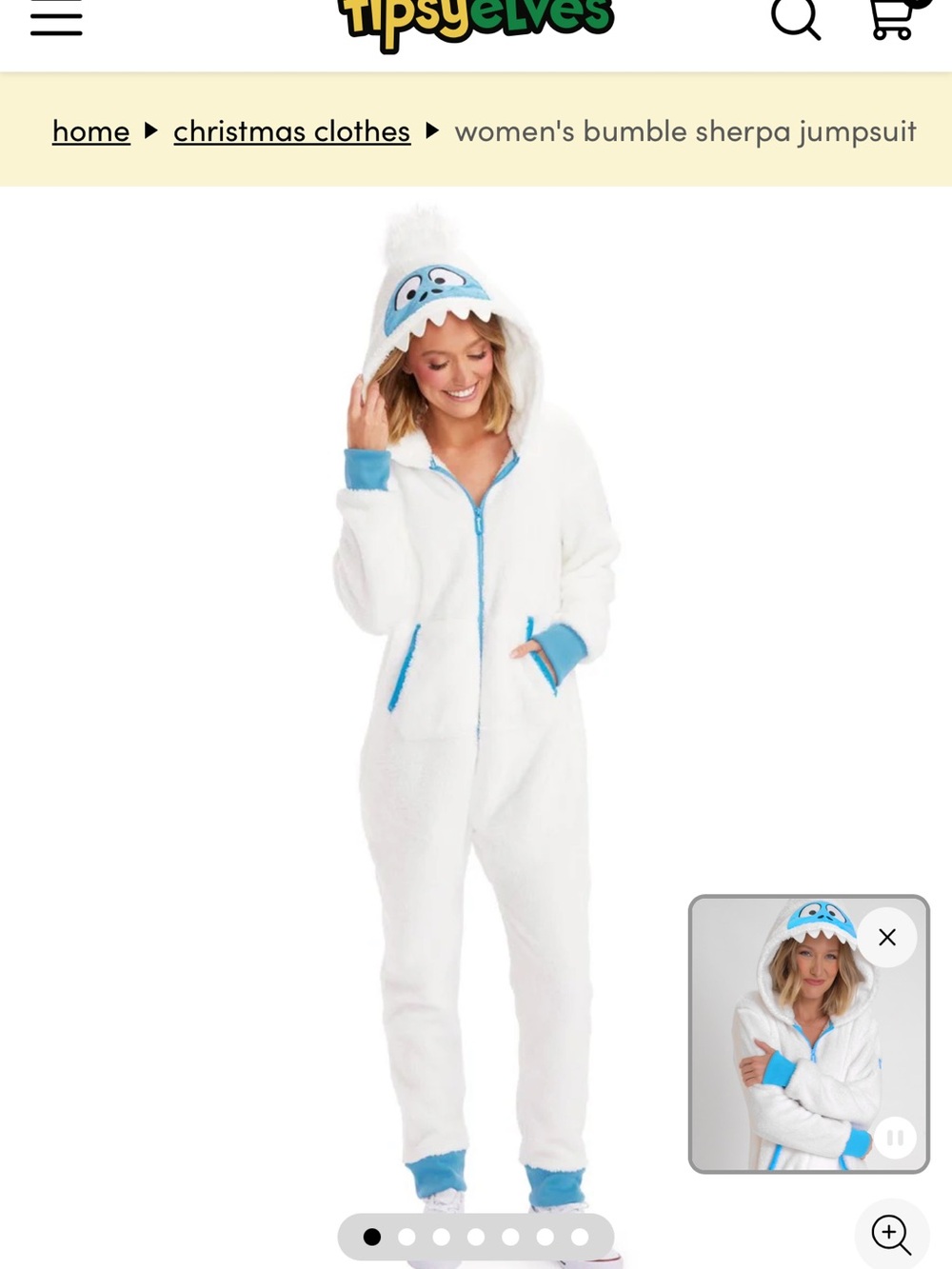Tipsy Elves White Sherpa Yeti Jumpsuit with Blue Trim